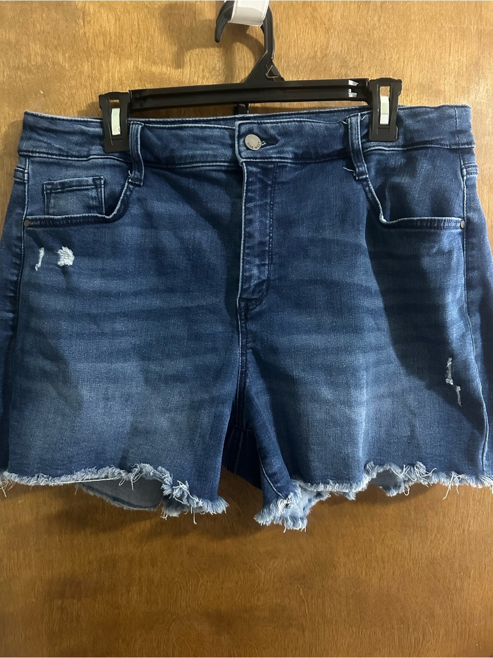 Nine West Dark Blue Frayed Hem Denim Shorts
